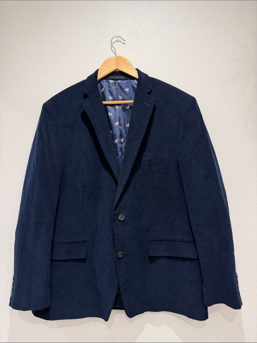 Lauren Ralph Lauren Navy Corduroy Sport Blazer Elbow Patches 46R Dark Academi